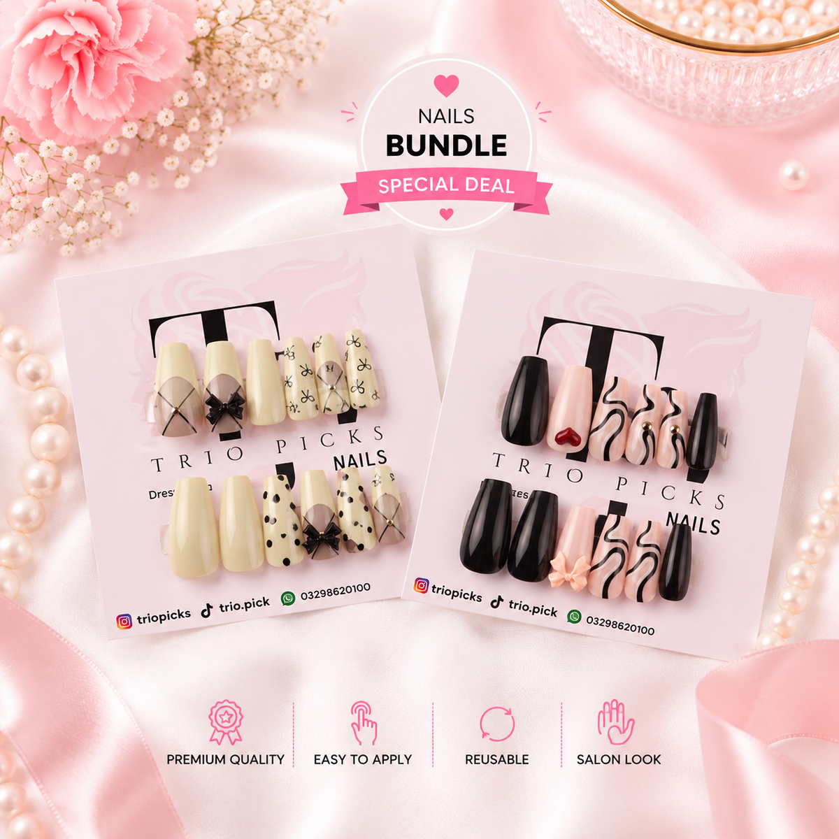 Cream & Black Design Nail Duo