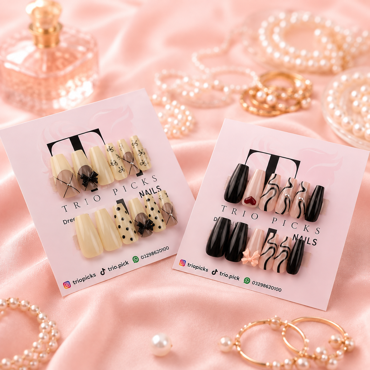 Cream & Black Design Nail Duo