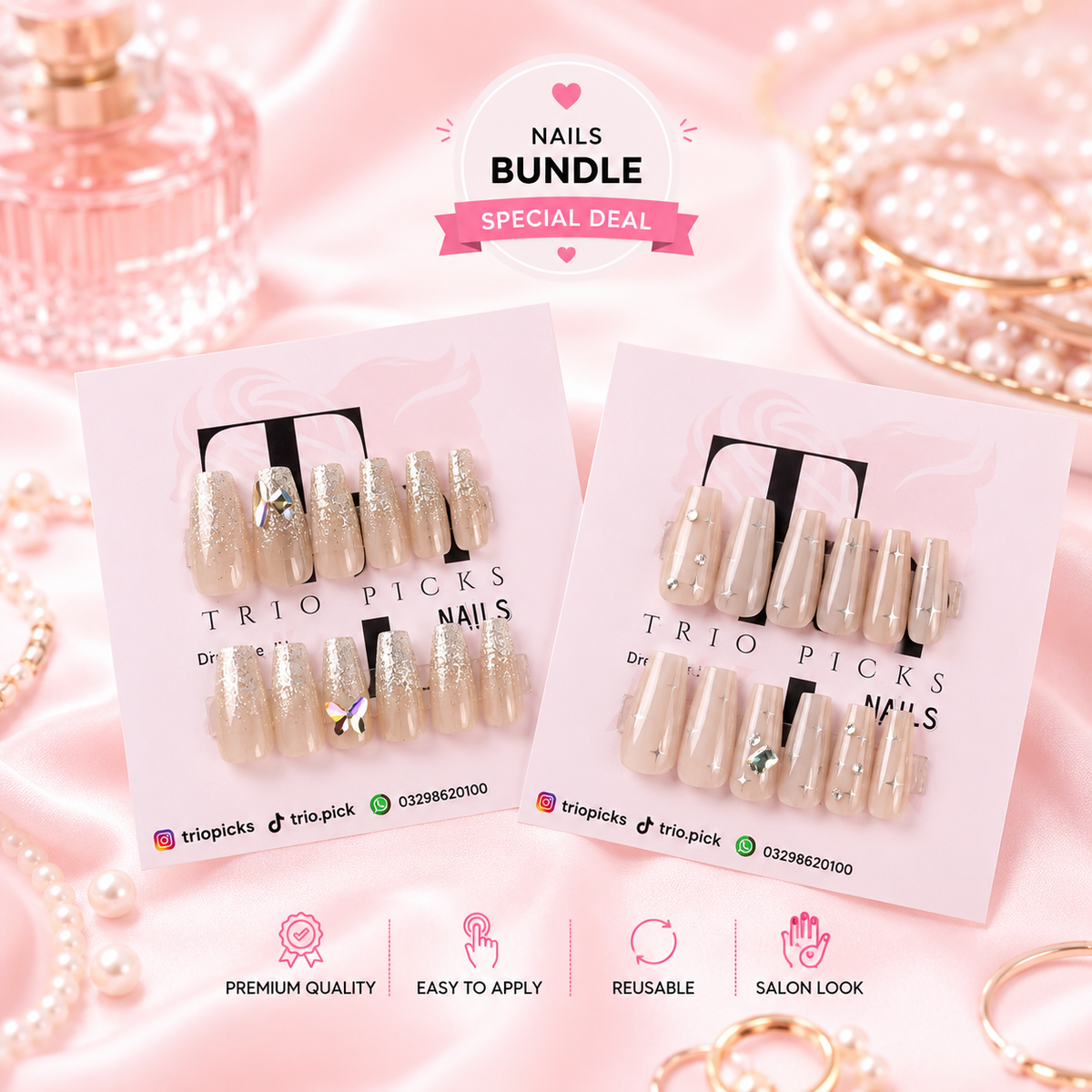 Glitter & Rhinestone Design Nails