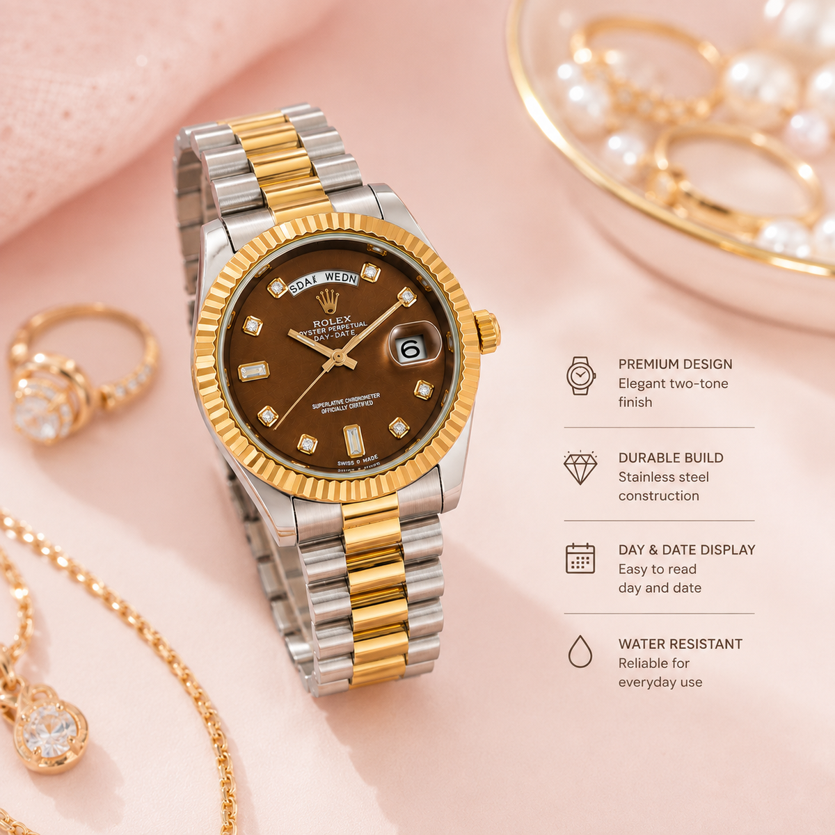 Oystersteel Watch With Fluted Bezel For Women