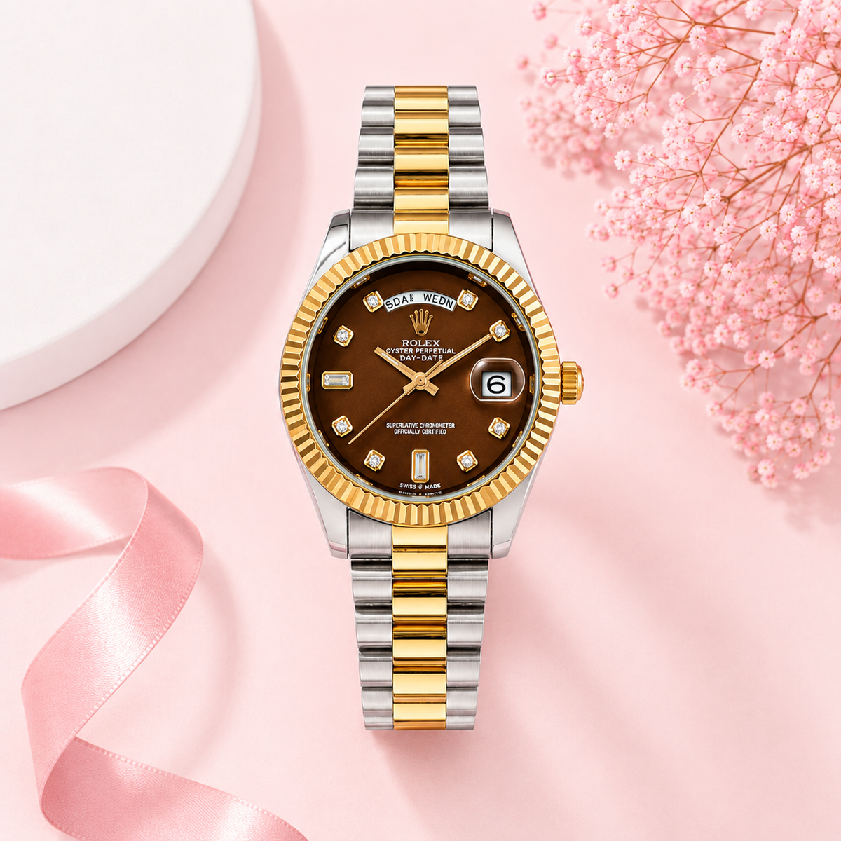 Oystersteel Watch With Fluted Bezel For Women