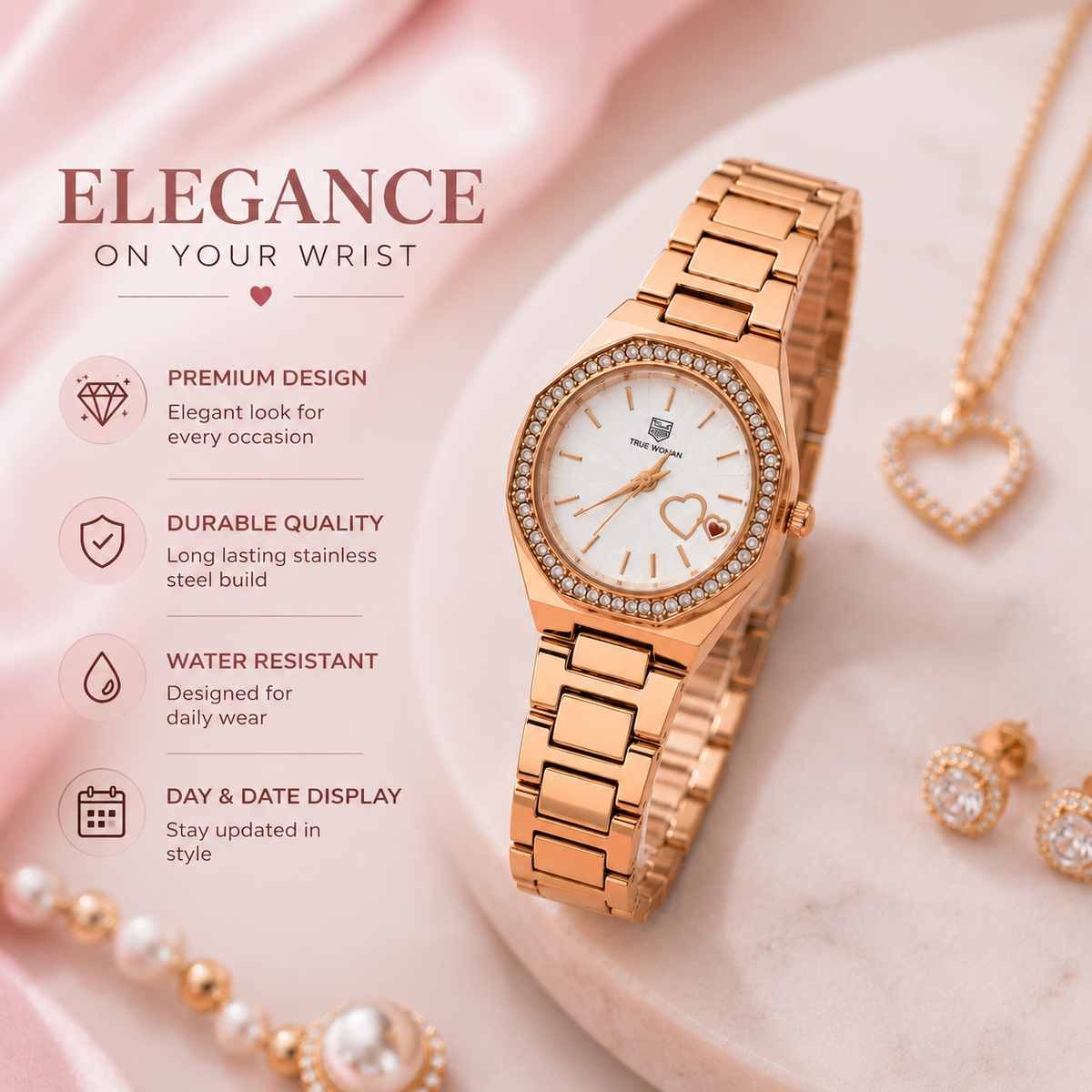 Rose Gold Heart Watch