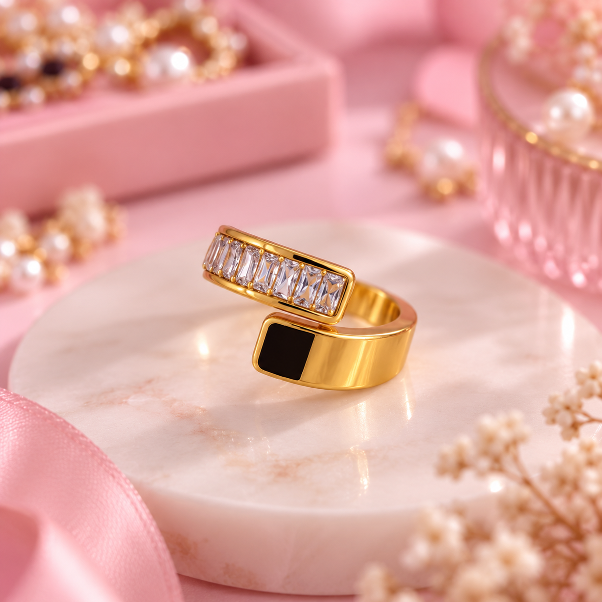 Gold Crystal Open Ring