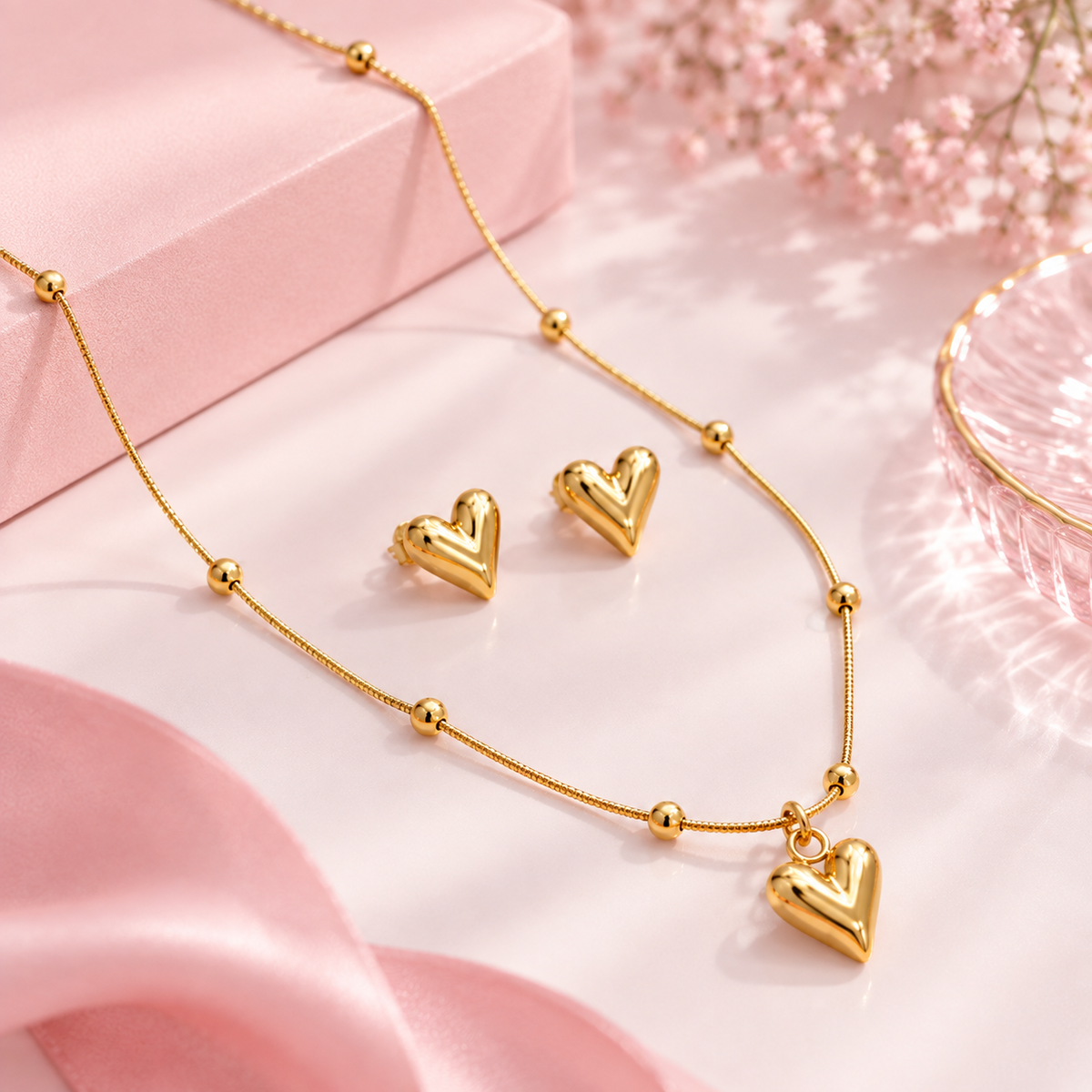 Golden Heart Pendant Set