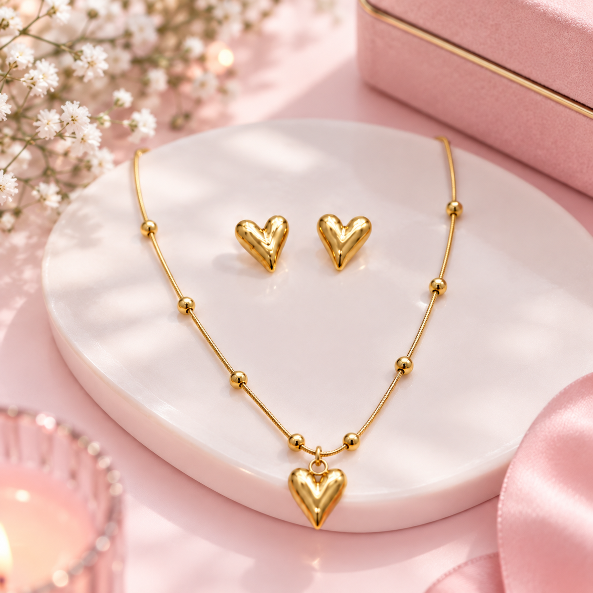 Golden Heart Pendant Set