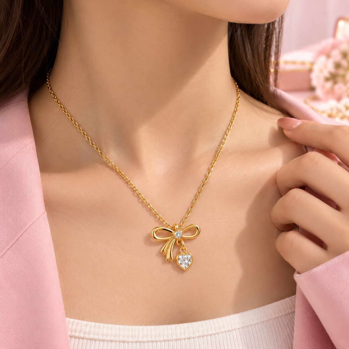 Golden Bow Heart Pendant