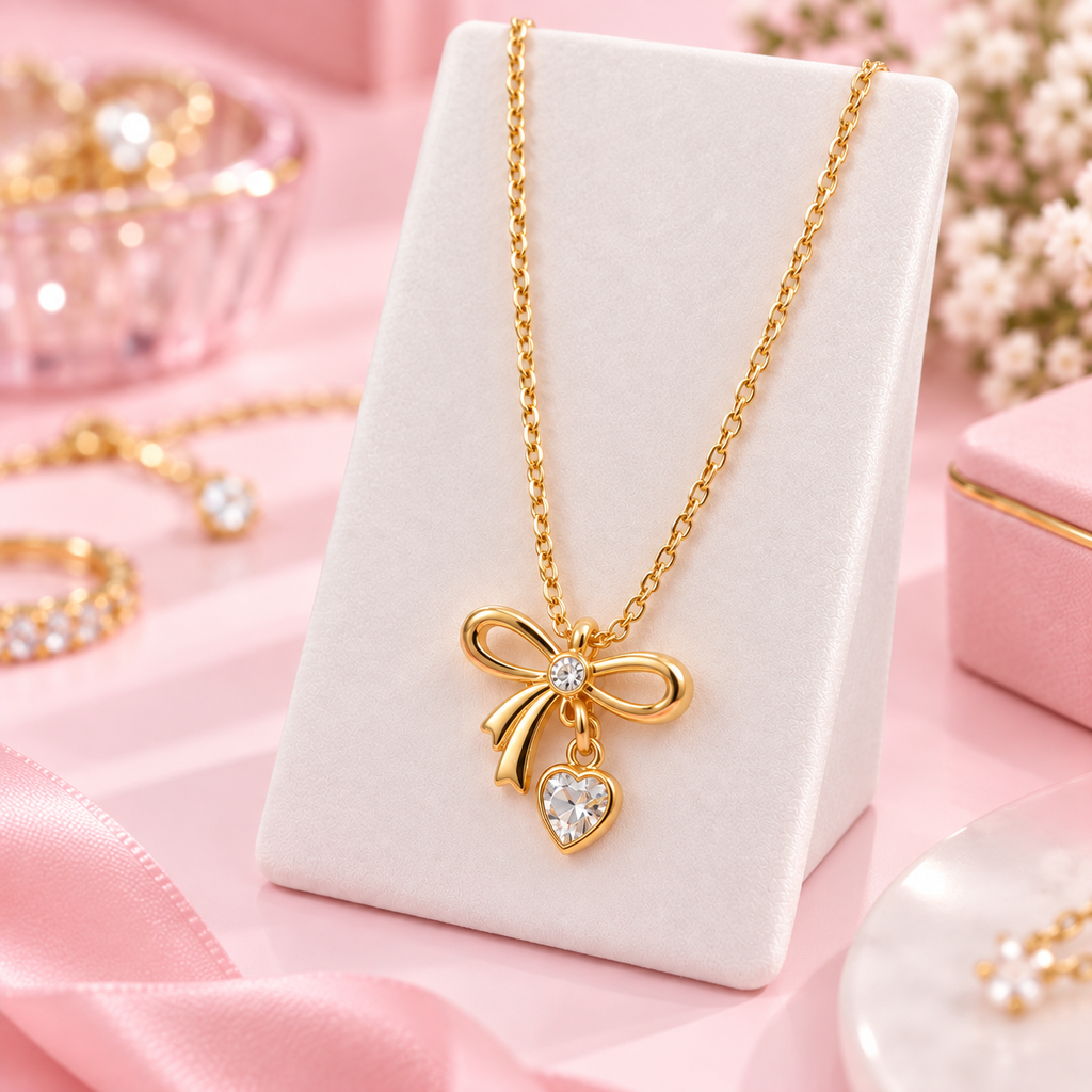 Golden Bow Heart Pendant