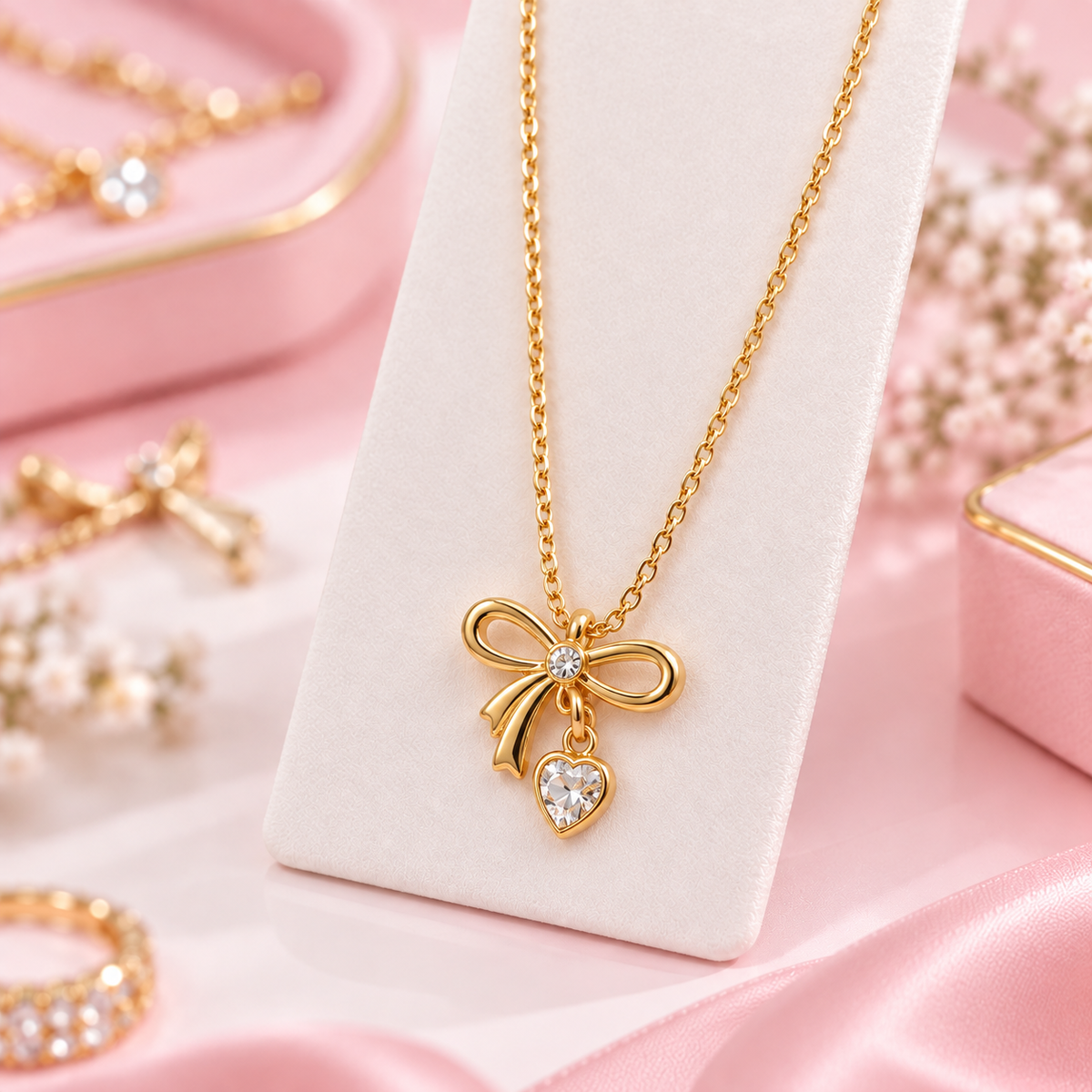 Golden Bow Heart Pendant