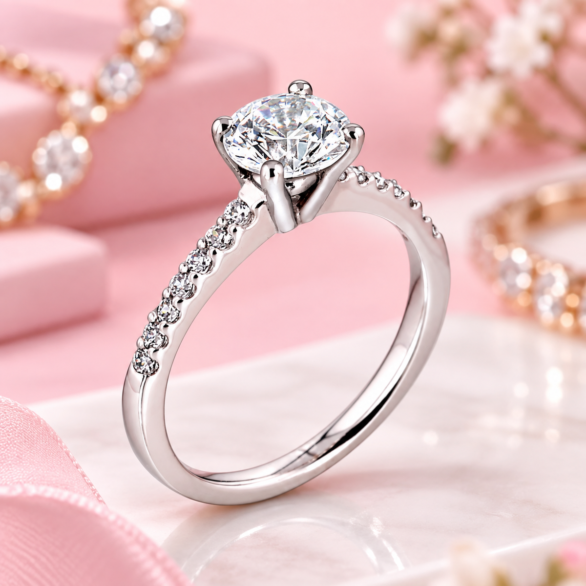 Elegant Solitaire Diamond Ring – Stainless Steel