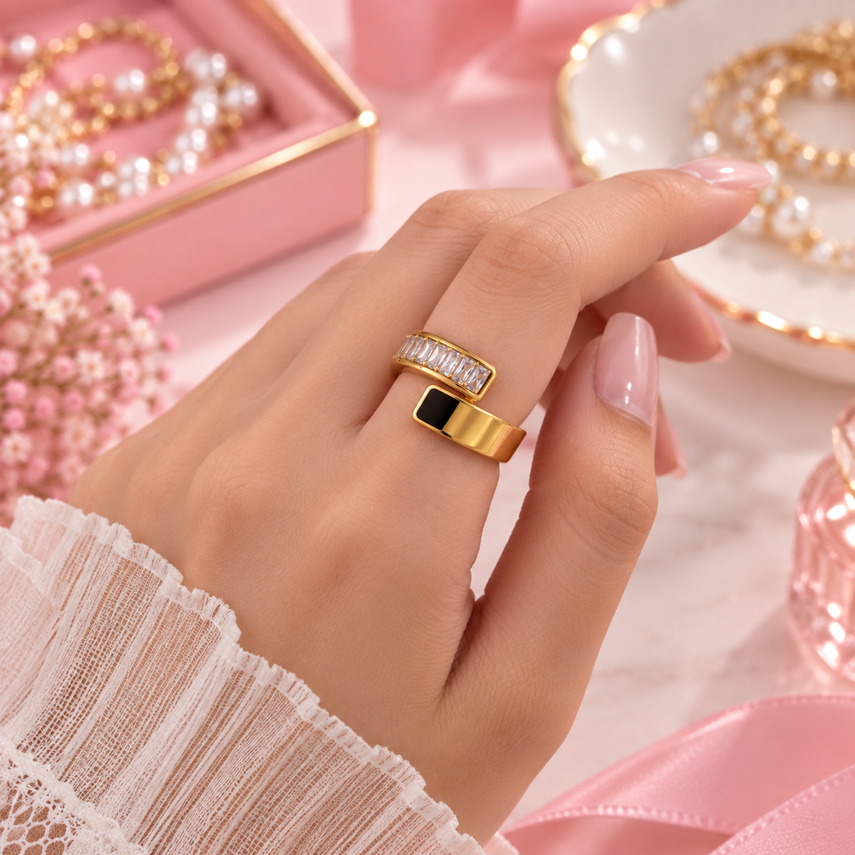 Gold Crystal Open Ring