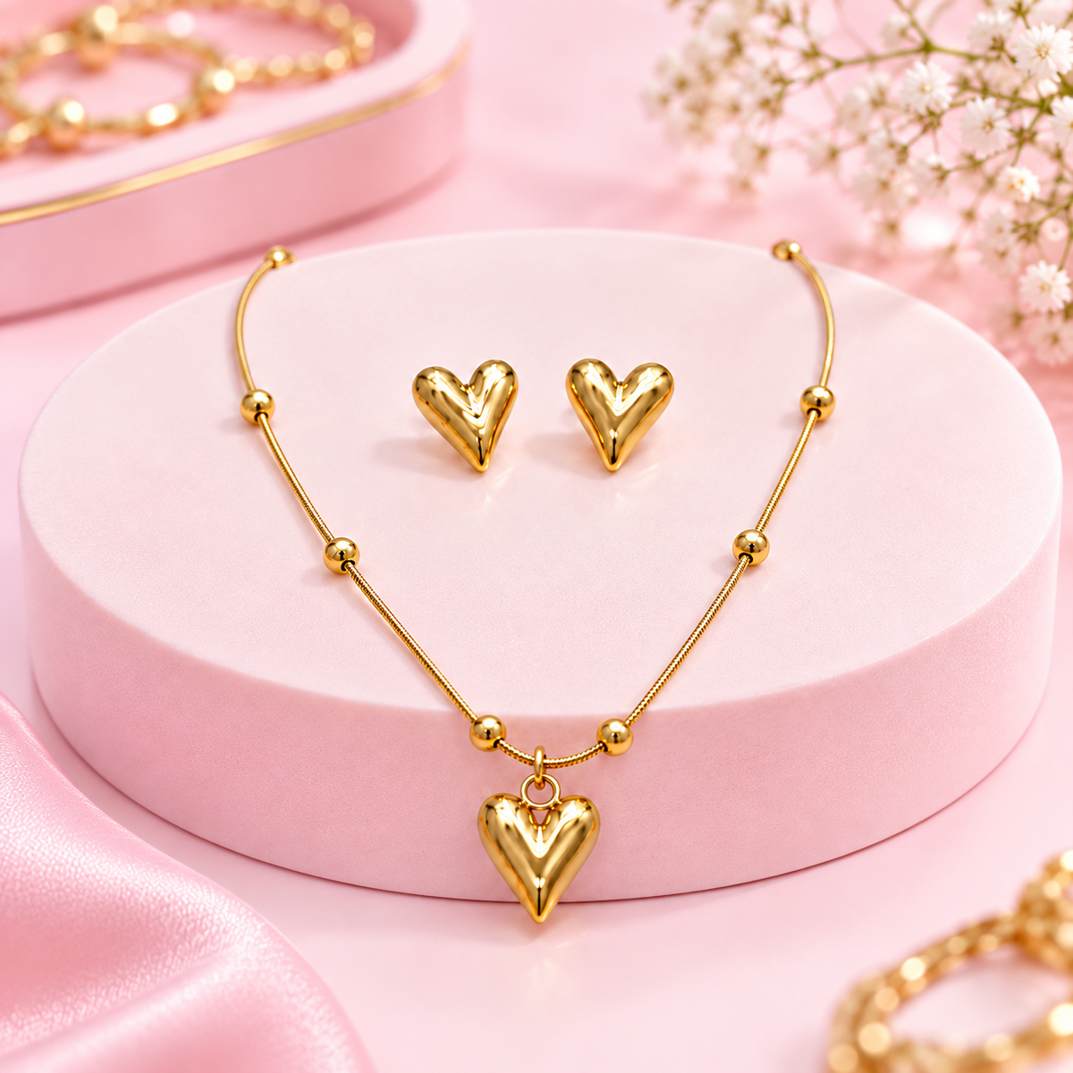 Golden Heart Pendant Set