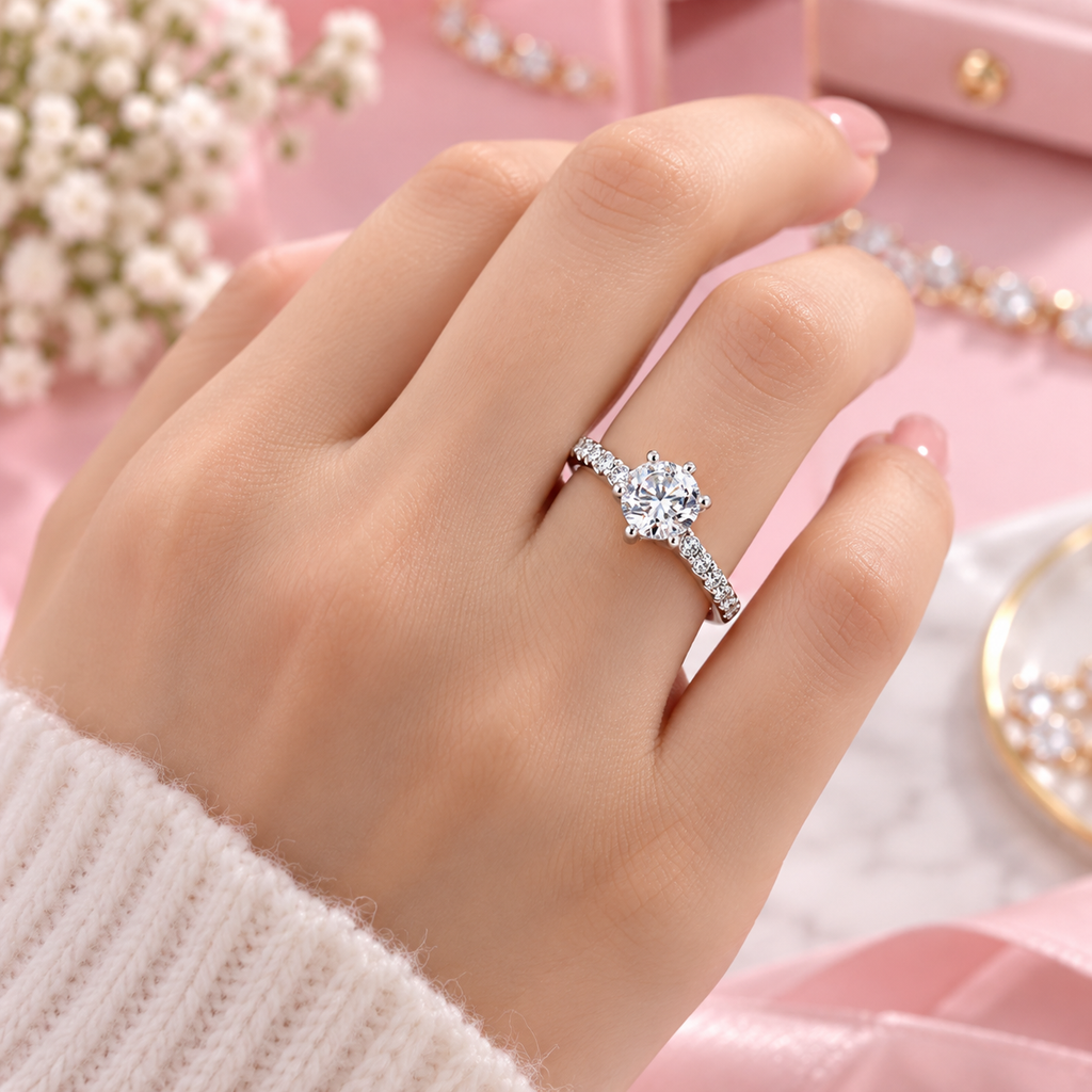 Elegant Solitaire Diamond Ring – Stainless Steel