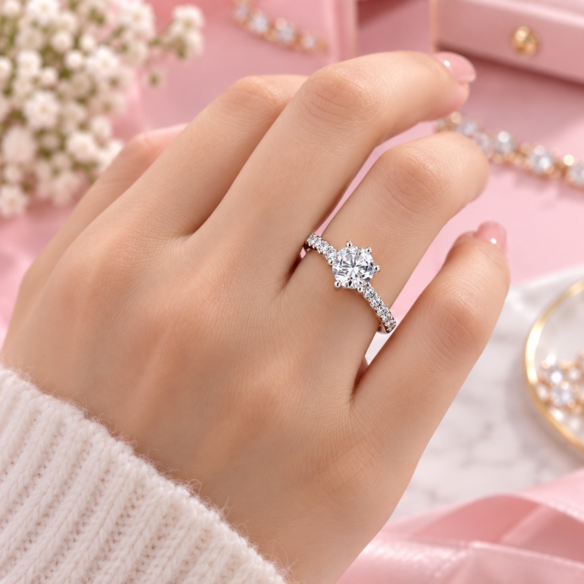 Elegant Solitaire Diamond Ring – Stainless Steel